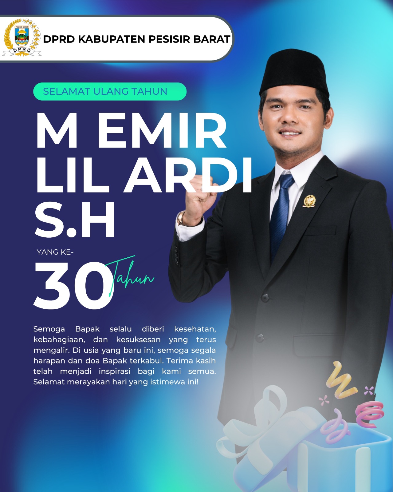 Kabiro Media Karyanasional Mengucapkan Selamat Ulang Tahun Ketua DPRD Pesibar Ke -30