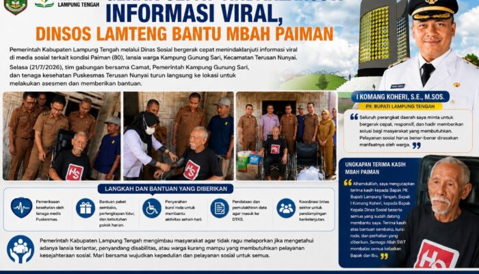Gerak Cepat Tindaklanjuti Informasi Viral, Dinsos Lamteng Bantu Mbah Paiman
