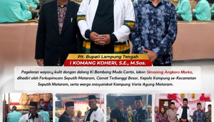 Meriahkan HUT RI ke-81 dan HUT Kampung Varia Agung Mataram ke-63, Plt. Bupati Lampung Tengah Hadiri Pagelaran Wayang Kulit