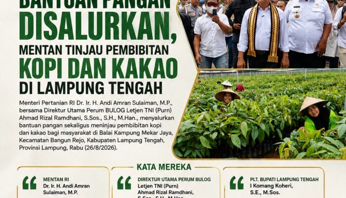 Bantuan Pangan Disalurkan, Mentan Tinjau Pembibitan Kopi dan Kakao di Lamteng