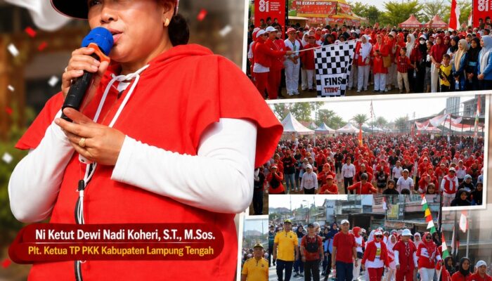 Plt. Ketua TP PKK Lamteng Lepas Jalan Sehat HUT ke-81 RI di Bangun Rejo, Semarak dengan Doorprize