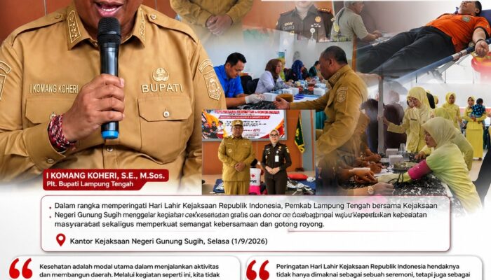 Peringati Hari Lahir Kejaksaan RI, Pemkab Lamteng dan Kejari Gelar Cek Kesehatan Gratis Serta Donor Darah