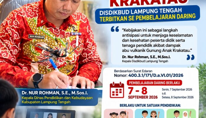 Disdikbud Lampung Tengah Terbitkan SE Pembelajaran Daring, Antisipasi Dampak Abu Vulkanik